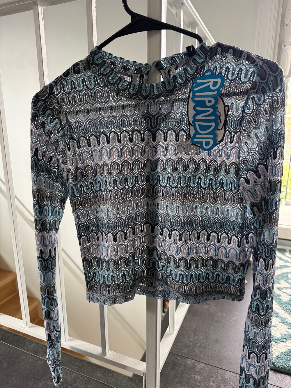 Ripndip Teal & Black Wave-Pattern Long Sleeve Top